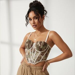 Camouflage Bustier Top with White Accents